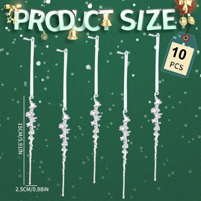 20/50PCS Clear Acrylic Icicle Ornaments Threaded Pendants for Christmas Tree Decorations Crystal Hanging Icicles Drop Xmas Wedding Decoration Supplies