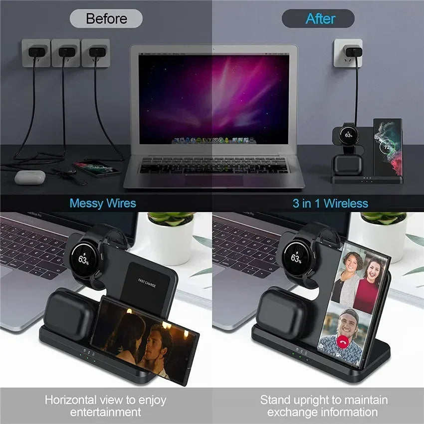 3 in 1 Wireless Charger Stand For Samsung S24 S23 S22 Ultra Note Galaxy Watch 7 6 Active Buds3/2 Pro Fast Charging Dock Station