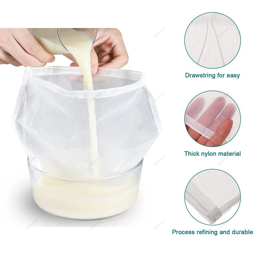 100 Mesh Soy Milk Wine Filter Bag Nut Milk Bag Coffee Tea Oil Yogurt Filter Net Mesh Food Reusable Nylon Filter Strainer