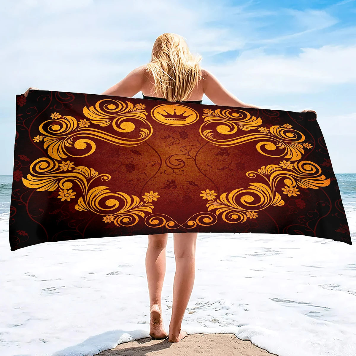 Beach Towel Vintage Gold Bath Towel Oversized,Sand Free Beach Towel Quick Dry Absorbent Towel for Travel Pool Yoga Gym Sport