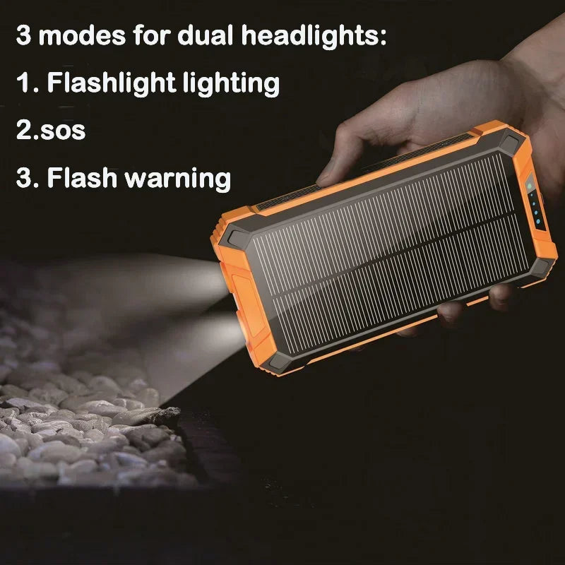 New Solar Power Bank 20000mAh Mobile Power Fast Charging Battery multifunctional With 4 Cables Wireless Charger LED Flashlight