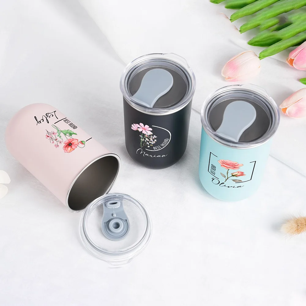 Customizable birthday flower stainless steel water cup,Customized name coffee cup，Birthday、Valentine's Day gift.