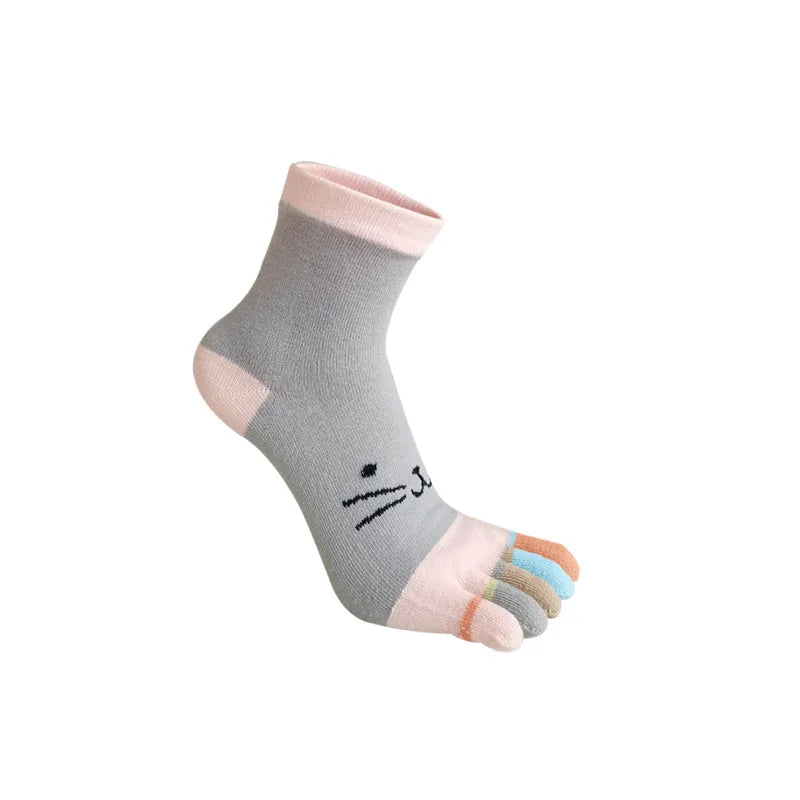 Cute Short Toe Socks Women Girl Cotton Striped Cat Love Fashion Sweat-Absorbing Anti-Bacterial Breathable Warm Five Finger Socks
