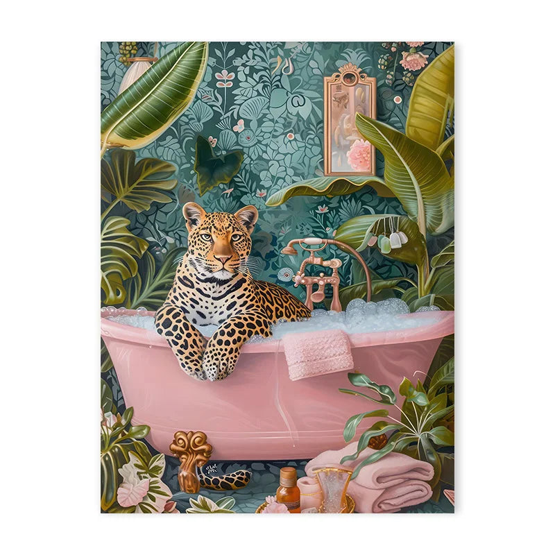 Colorful Bathtub Animal Tiger Zebra Black Cat Aesthetic Canvas Painting Nordic Bathroom Wall Art Poster Living Room Home Decor