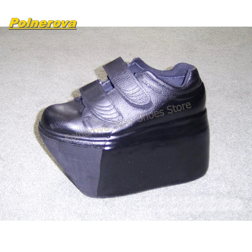 Hook and Loop Matte Wedge Platform Sneakers Round Toe Thick Sole