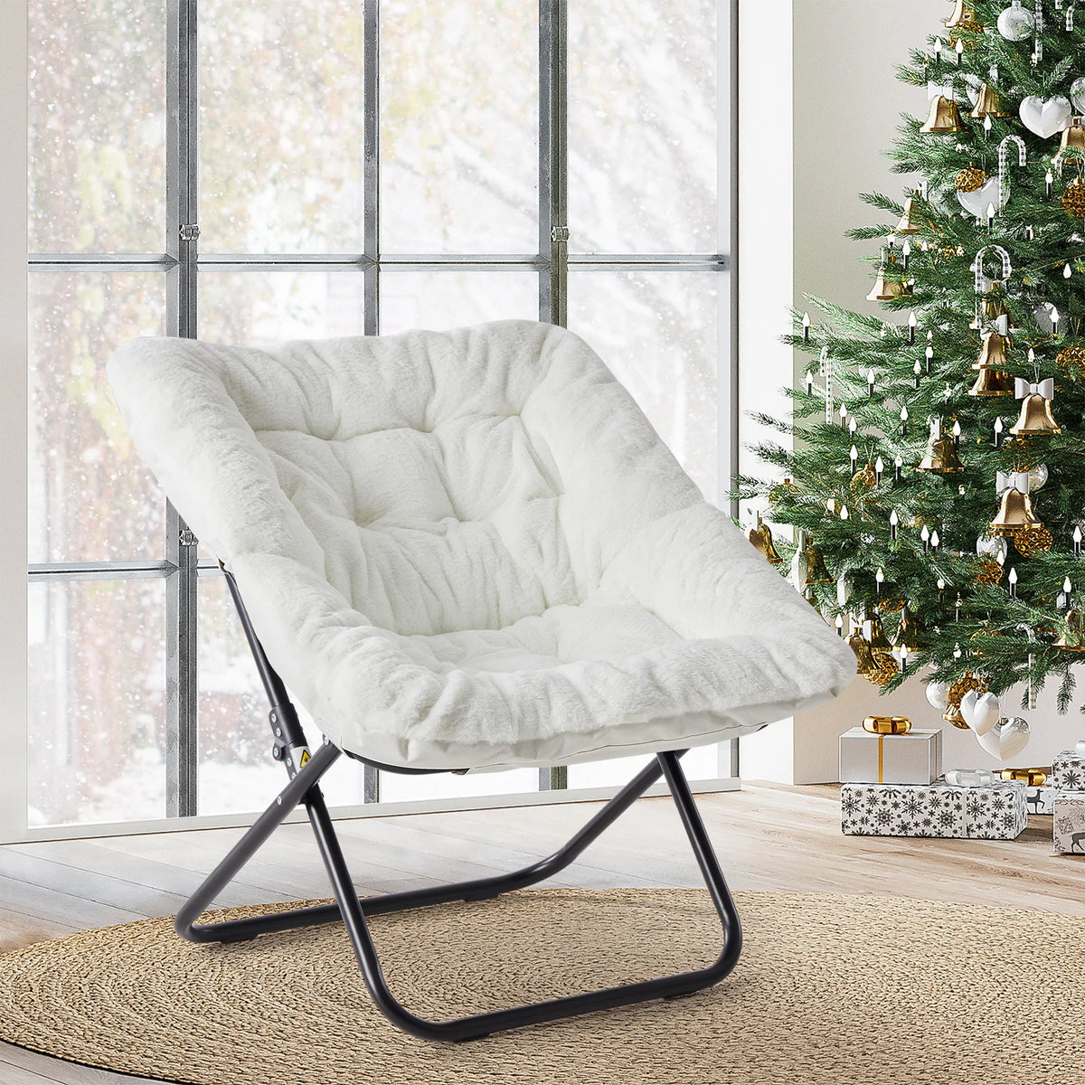 Faux Fur Folding Saucer Lounge Chair