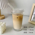 Transparent Coffee Mugs Simple Stripe Glass Cup with Lid Straw Tea Cup Juice Drinking Wine Beer Milk Breakfast Shot Glasses Set