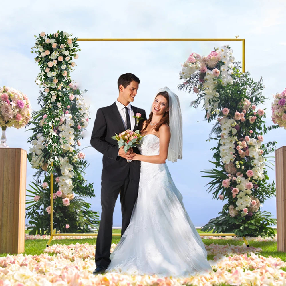 6.6FT/4.9FT Gold Wedding Arch Stand Square Balloon Arch Metal Backdrop Frame Birthday Party Ceremony Baby Shower Decor Holder