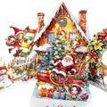 3D Christmas Card Night Before Christmas Scene With Santa, Reindeer, Snowy Village & Moonlit Sky Festive Holiday Greeting Card F