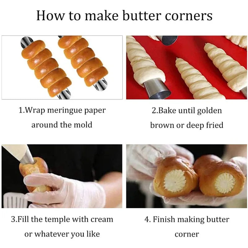 5/10Pcs Cream Horn Molds Stainless Steel Cone Tubular Shaped Mold Baking Cones Horn Pastry Roll Kitchen Cookie Dessert Tool