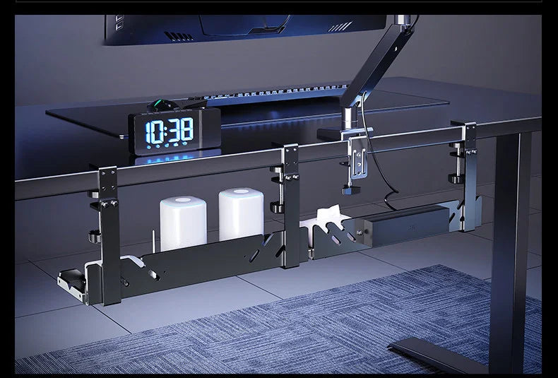 New No Punching Under Table Storage Rack Metal Cable Management Tray Standing Desk Organizer Cord Management Storage Accessories
