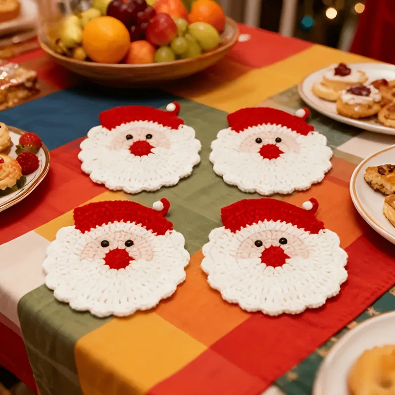 2/4pcs Handmade Crochet Santa Claus Coasters Durable Fabric Drink