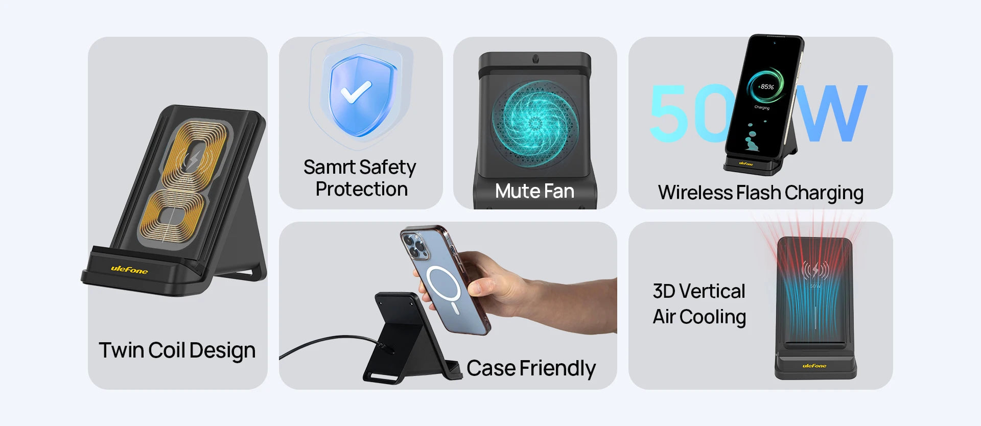 Ulefone WCS01 50W Air-cooled Wireless Charger Stand Ulefone Wireless Charging Phone Holder