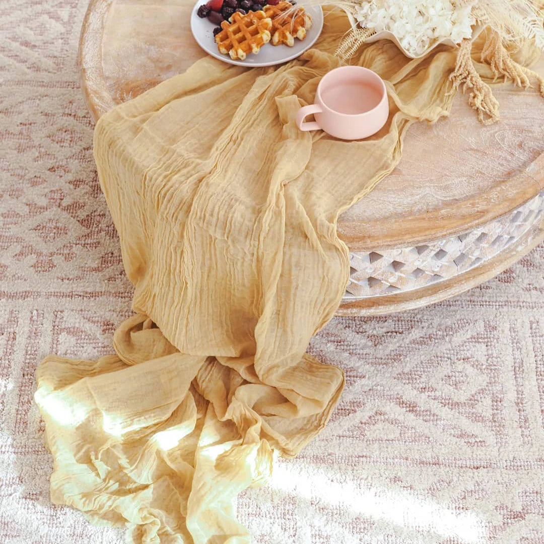 Wedding Pink Gauze Table Runner Semi-Sheer Vintage Cheesecloth Table Setting Dining Party Christmas Banquets Arches Cake Decor