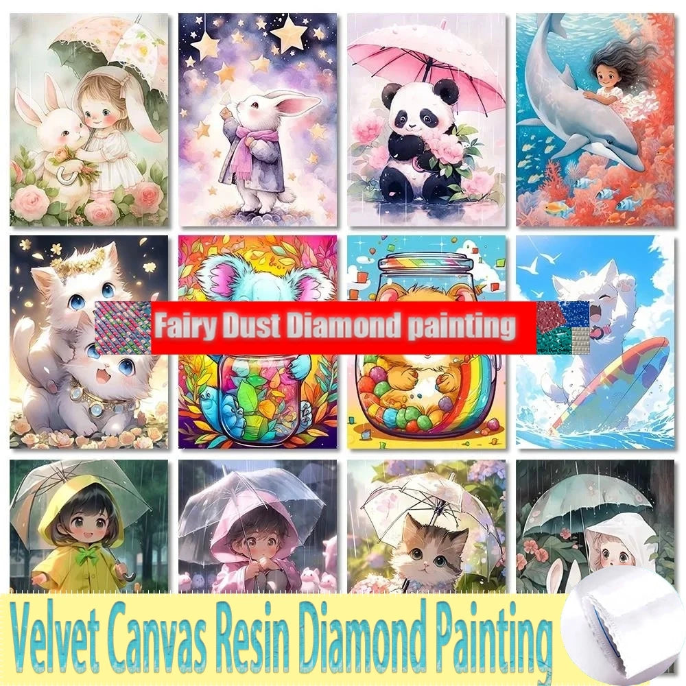 5D Fairy Dust Resin Diamond Painting Cartoon Cat Diamond Embroidery Mosaic Anime Girl Cross Stitch Set DIY Art Home Decor