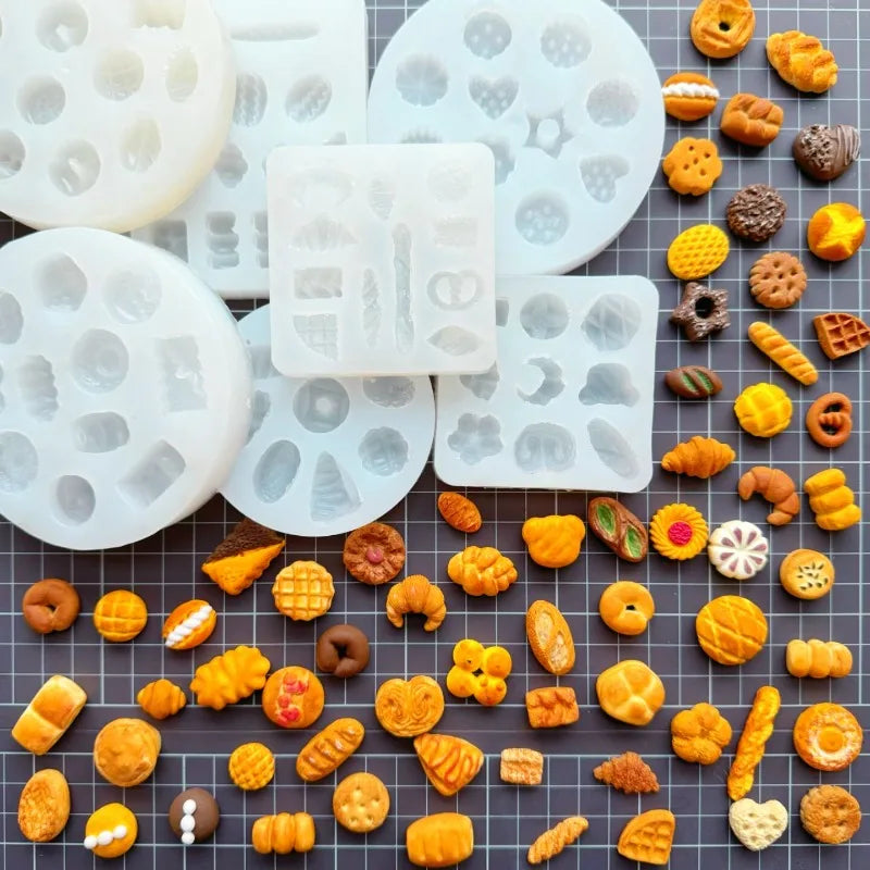 Miniature Food Toy Simulation Bread Silicone Mold DIY Dollhouse Croissant/waffle/baguette/wagashi Quick Modeling Clay Mold