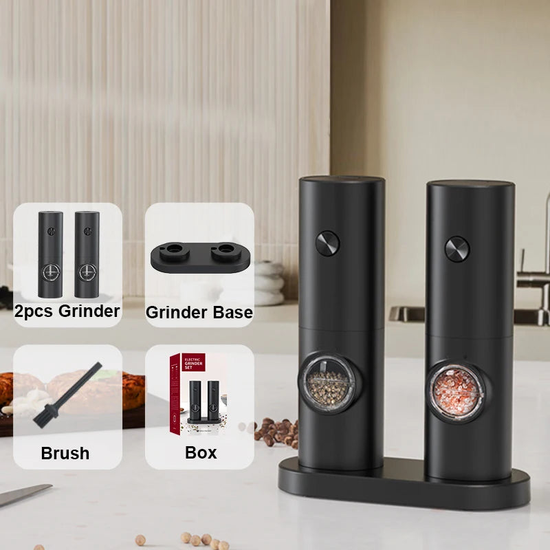 Electric Salt Pepper Grinder Set USB Rechargeable Automatic Spice Mill with LED Light Adjustable Coarseness Kitchen Gadget