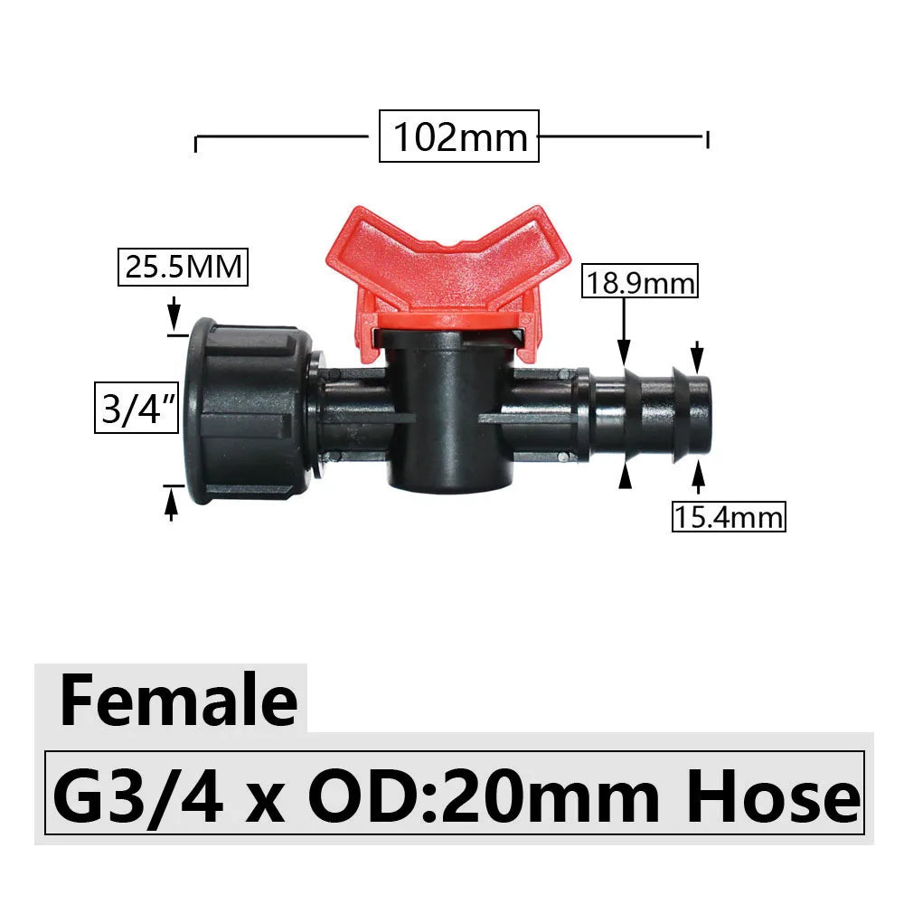 4/8/10/12/16/20/25mm Hose Barbed Mini Valve Garden Tap Barb Connectors With 1/2 3/4 Inch Thread Drip Irrigation System Fitting