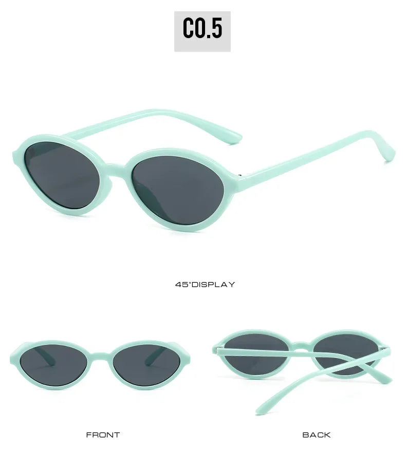 JNPCXI Fashion Small Oval Sunglasses Women Retro Punk Gradient Green Black Shades UV400