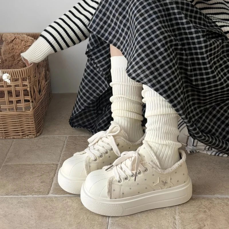 Star Patch Denim Platform Trainers Lolita Chunky Canvas Sneakers