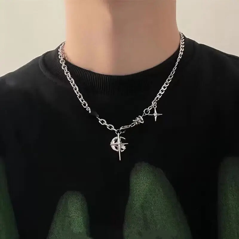 Gothic Punk Y2K Black Crystal Cross Pendant Necklace for Women