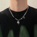 Gothic Punk Y2K Black Crystal Cross Pendant Necklace for Women