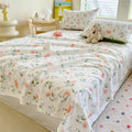 1pc Washed Cotton Flat Bed Sheets Single/Queen/King Size Bed Cover for Double Bed Flower Printed Soft Bed Sheets Top Sheets Set