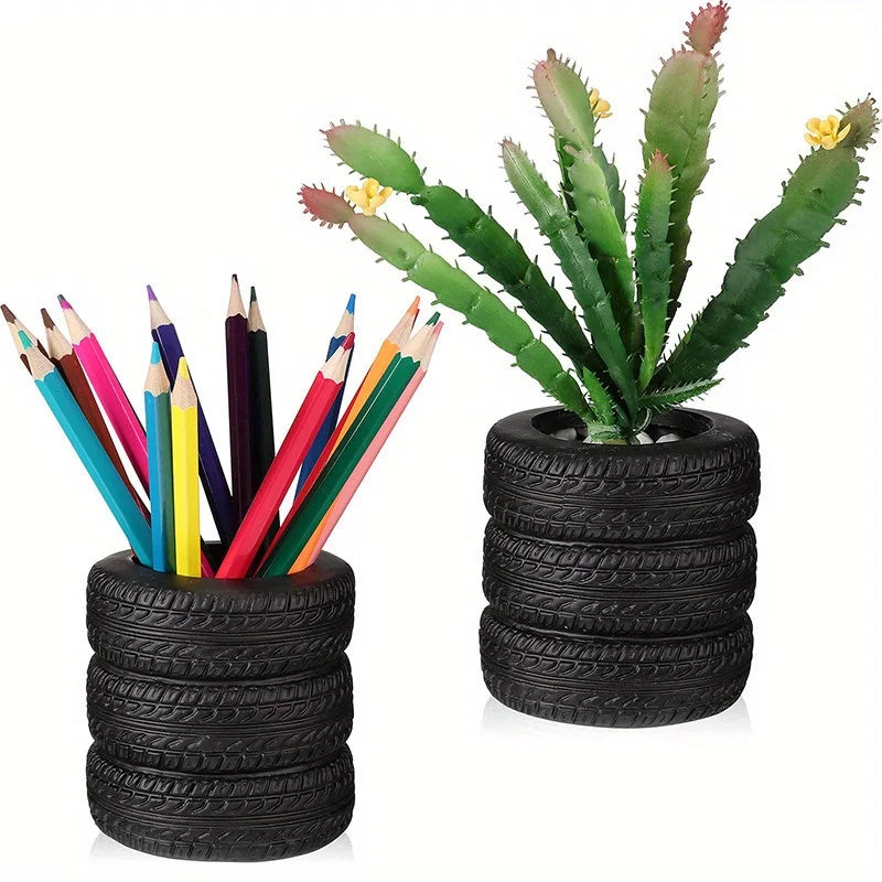 1pc Creative Tire Shaped Pen Holder School Stationery Supplies Pencil Holder Storage Bucket Unique Office Desk Organizer