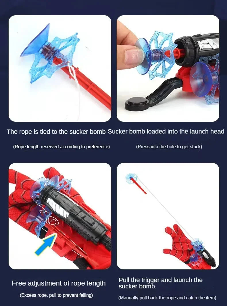 20Sets Spider Launcher Spitting Gloves Sticky Wall Bullet Gun Suction Cup Projectile Toys Children's Wrist Launch Spitting Toys