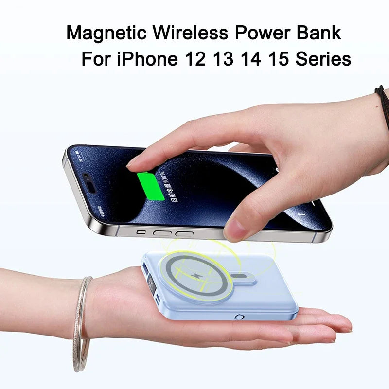 PD 22.5W Fast Charging Power Bank 20000mAh Magnetic Wireless Charger for iPhone 15 14 Samsung Xiaomi Powerbank Built USB C Cable