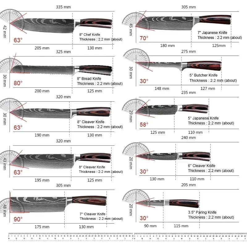 Professional Kitchen Knives Damascus Japanese Santoku Cleaver Slicing Knife Stainless Steel Boning Knife Butcher Cleaver Knife