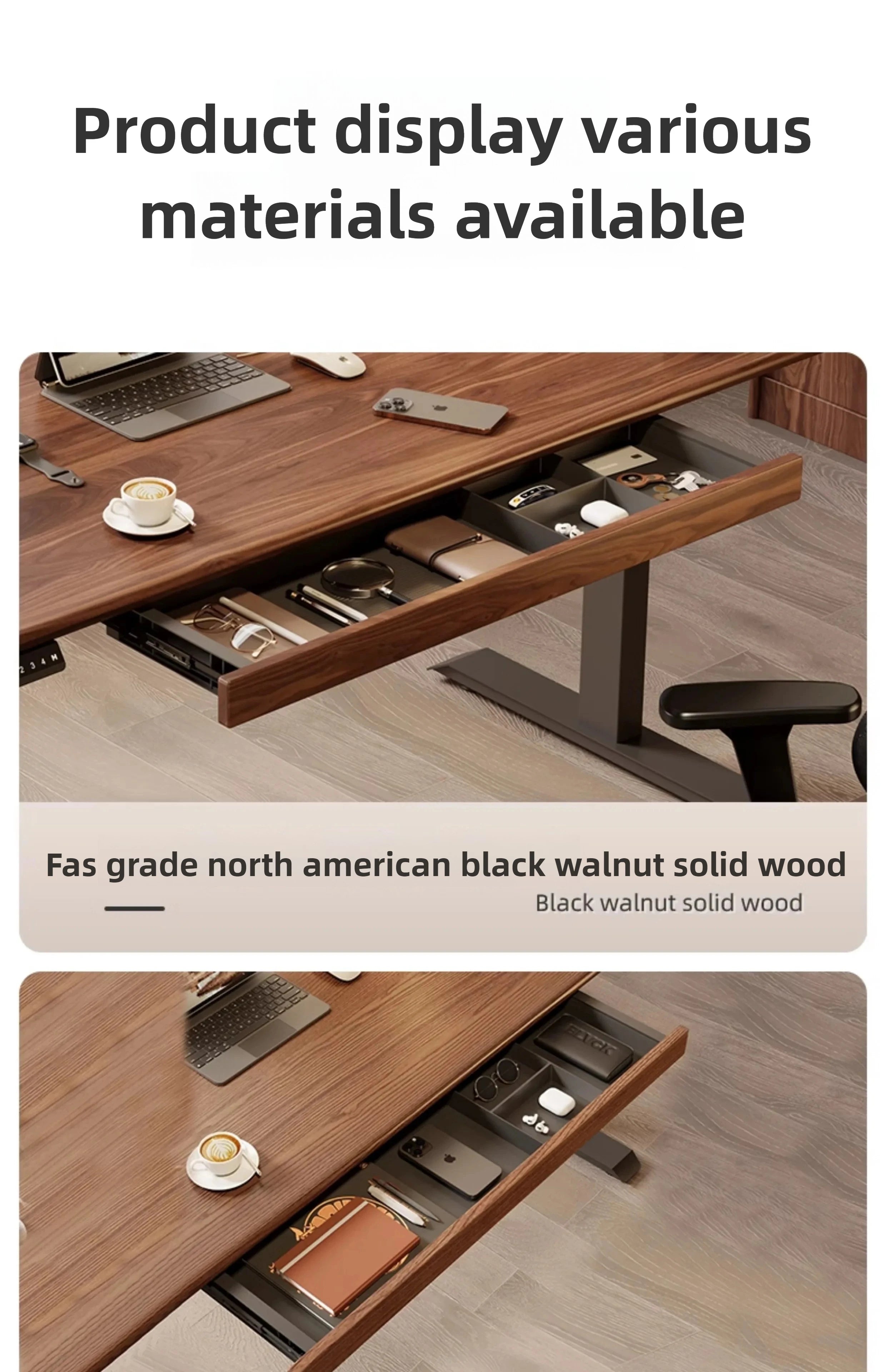 Under Desk Drawer Organizer Black Walnut Wood Standing Storage Shelf Office Desk Accessory Hidden Computer Desk Organizer