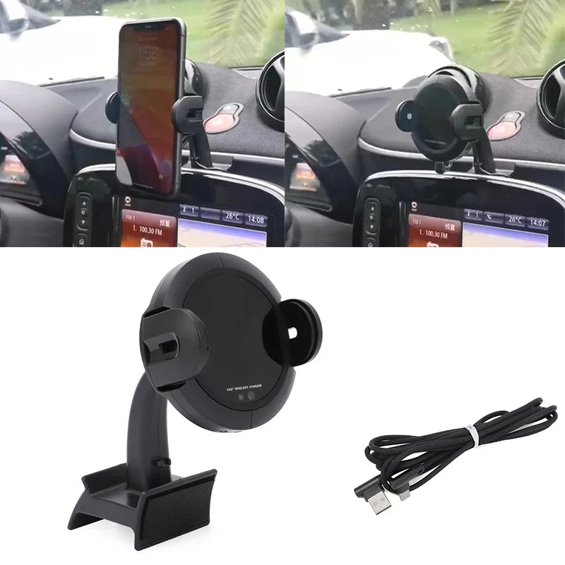 10W Car Fast Wireless Charger Phone Navigation Holder for Smart 453 fortwo forfour Infrared Sensor Automatic Quick Charge