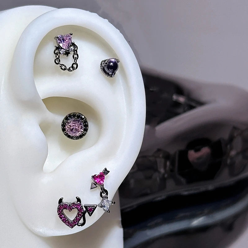 Y2K Hottie Black Series Zircon Crystal Ear Bone Nail 316L Medical