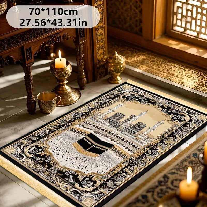 VIKAMA Solemn Black and Gold Religious Prayer Rug Comfortable, Soft, Warm and Non-Slip Home Worship Activity Prayer Mat
