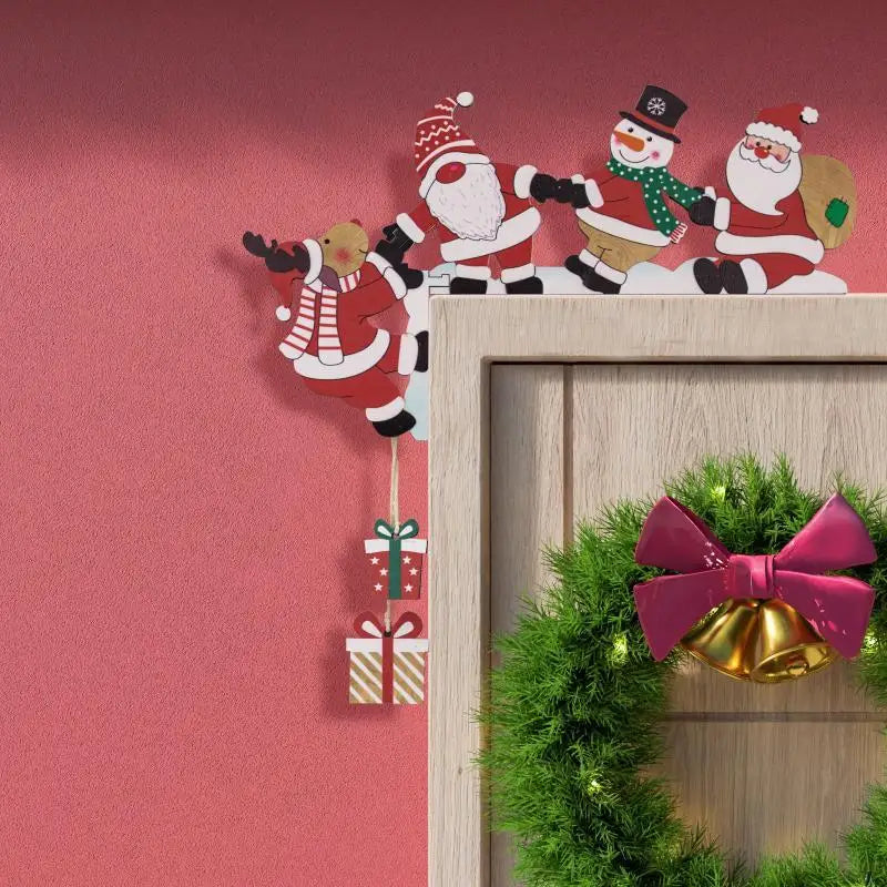 #wooden Christmas Door Frame Corner with Santa Snowman Decoration