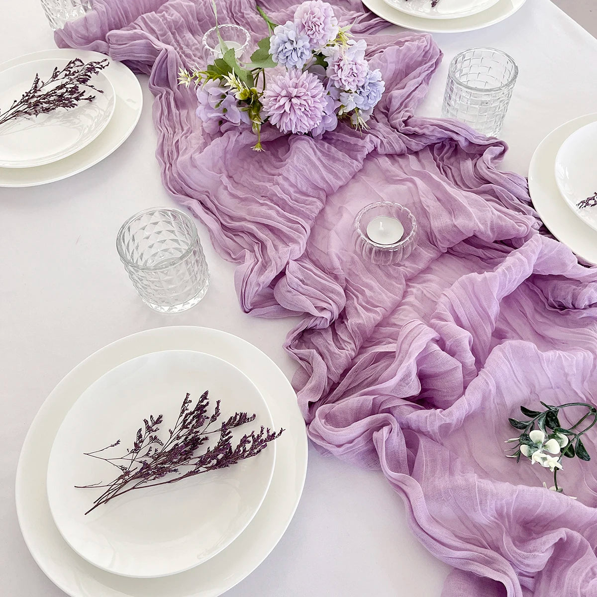 Wedding Pink Gauze Table Runner Semi-Sheer Vintage Cheesecloth Table Setting Dining Party Christmas Banquets Arches Cake Decor