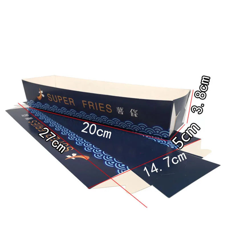 100pcs French Fries Packaging Paper Box Disposable Long Potato Chips Snack Baking Food Packing Holder