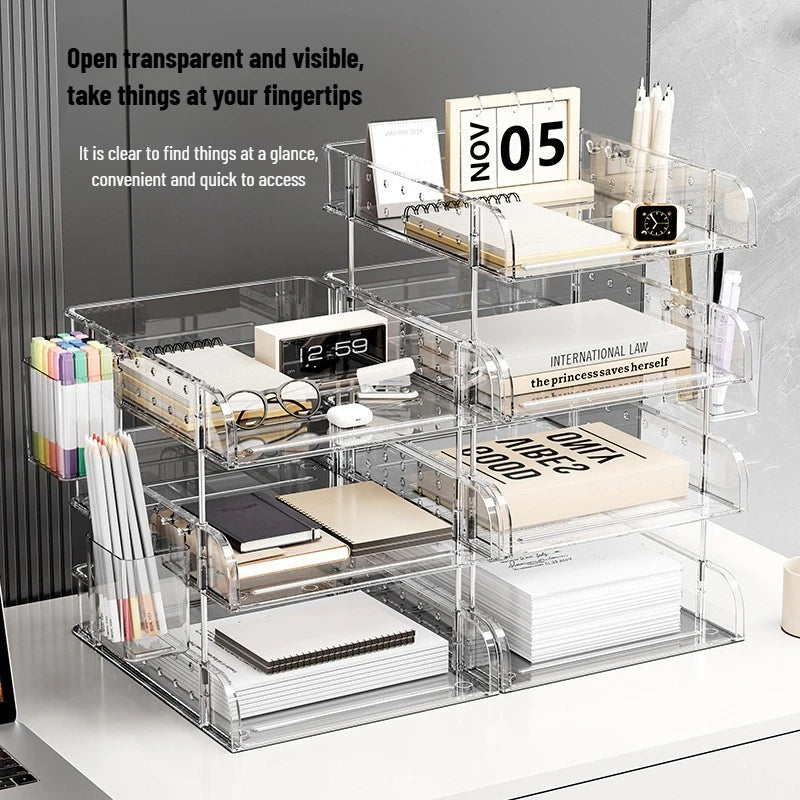 File Organizer Desktop File Storage Clear Transparent Multi-layer Stackable Rack Office Desk Organizer for Home or Office Use