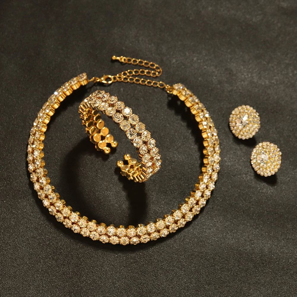 TREAZY Gold Color Crystal Rhinestone African Bridal Jewelry Sets
