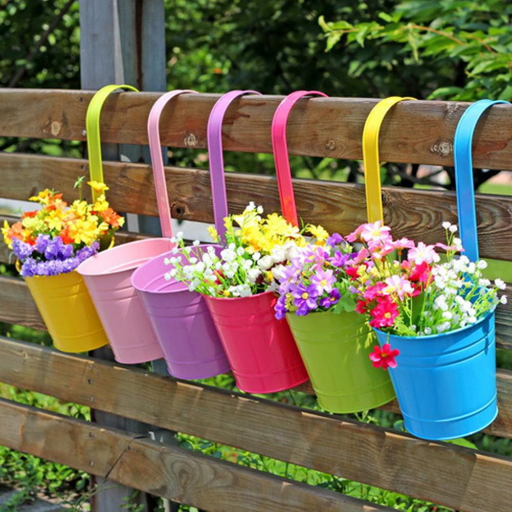 Hanging Flower Pot Natural Style Iron Metal Bucket Balcony Courtyard Home Decor Cafe Hook Wall Pot Flower Pot Garden Decoratiom