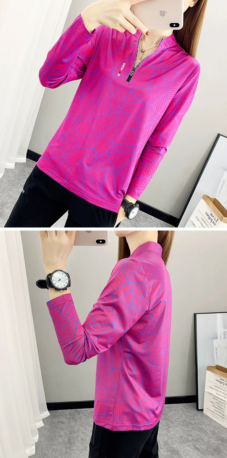 Outdoor Running Long Sleeve T-shirt Women Hiking Breathable Sport Sweatshirt Elasticity Camping Mom Quick Dry Fashion Print Top