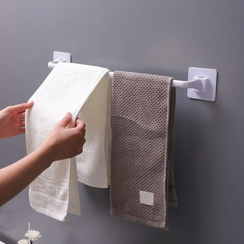 Kitchen Bathroom Wall Bath Towel Holder Rail Rack Self Adhesive Towel Rod Bar Portable Useful Household Gadget