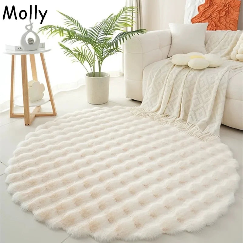 Ins Solid Color Fluffy Round Area Rug Plush Sofa Couch Cushion Bubble Fleece Fabric Bedroom Bedside Floor Mat Home Decor Carpet