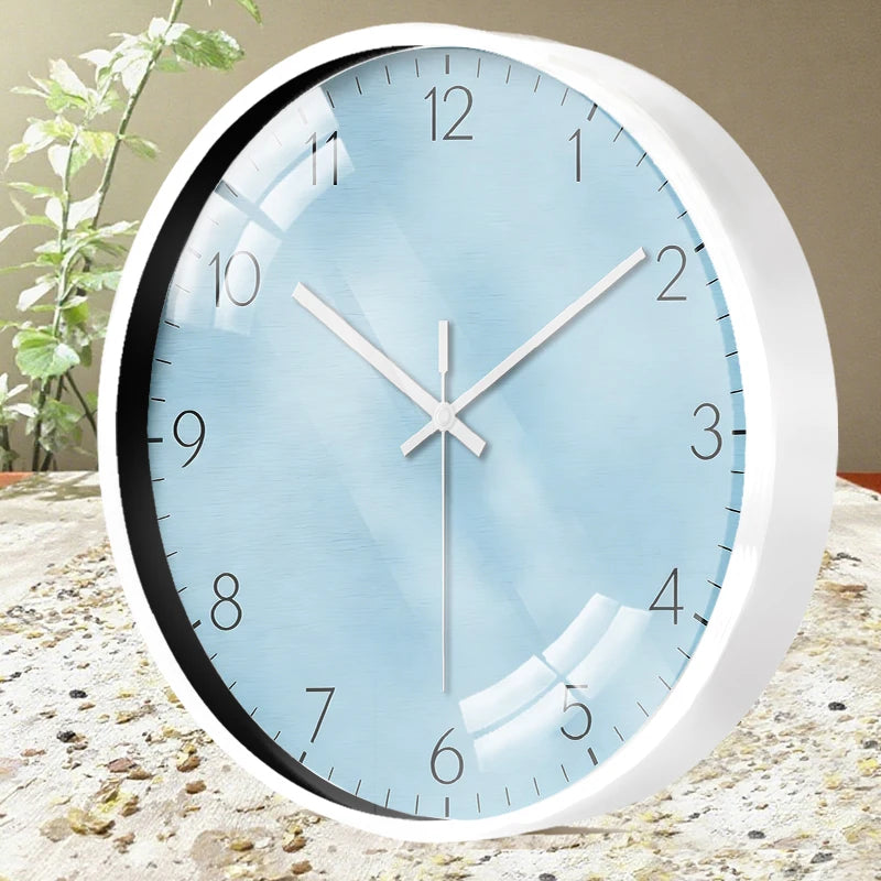 Light Blue Metallic Round Silent Hanging Wall Clock, Suitable For Living Room, School, Study Room, Bedroom, Children's Gifts.