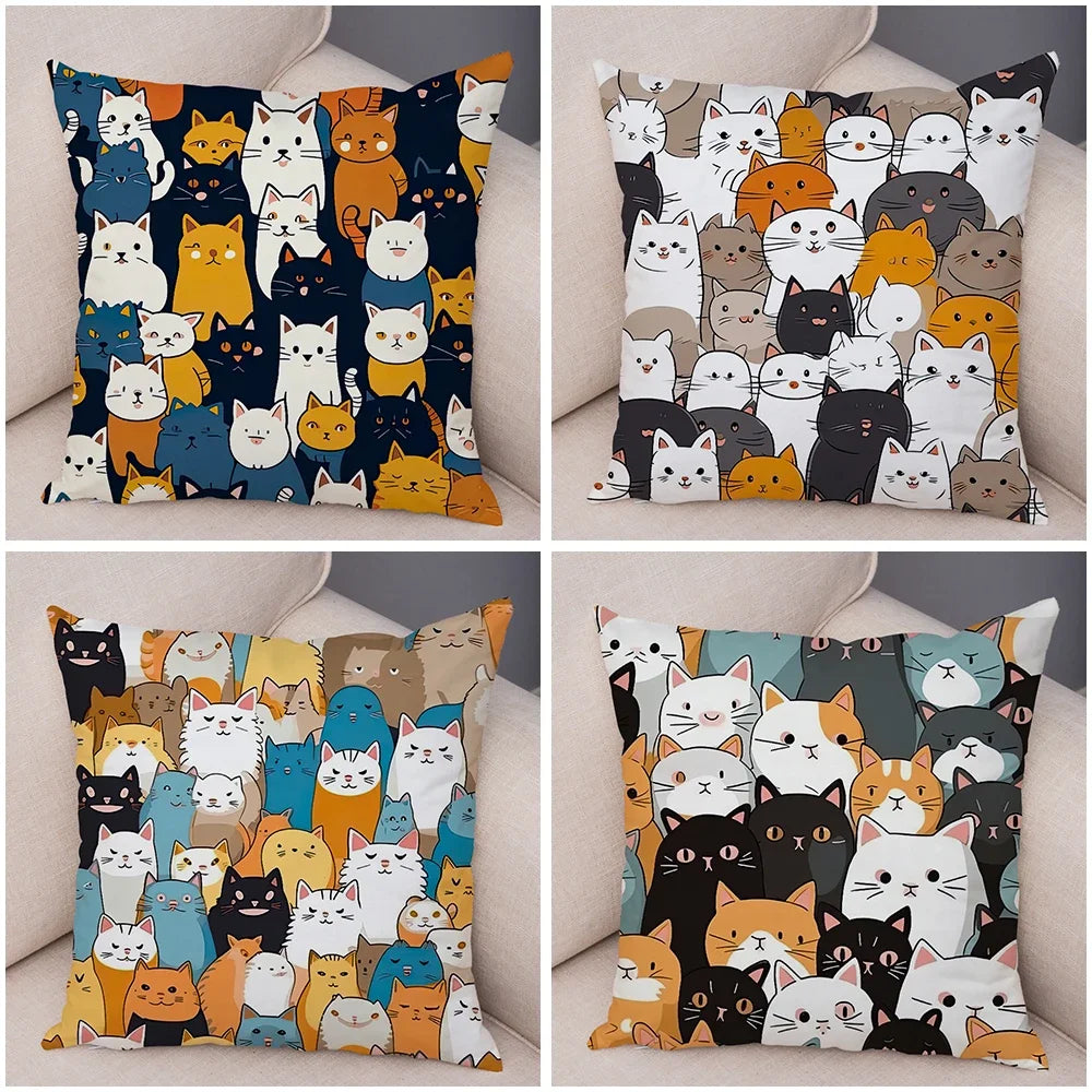 Cute Pet Hello Cat Cushion Cover Double Print Soft Plush Pillowcase for Sofa Home Car Decor Cartoon Animal Pillows Case 45x45cm