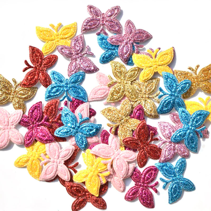 60Pcs Mixed Glitter Leather Padded Butterfly Felt Appliques for DIY Sewing Supplies Kids Craft Accessorie