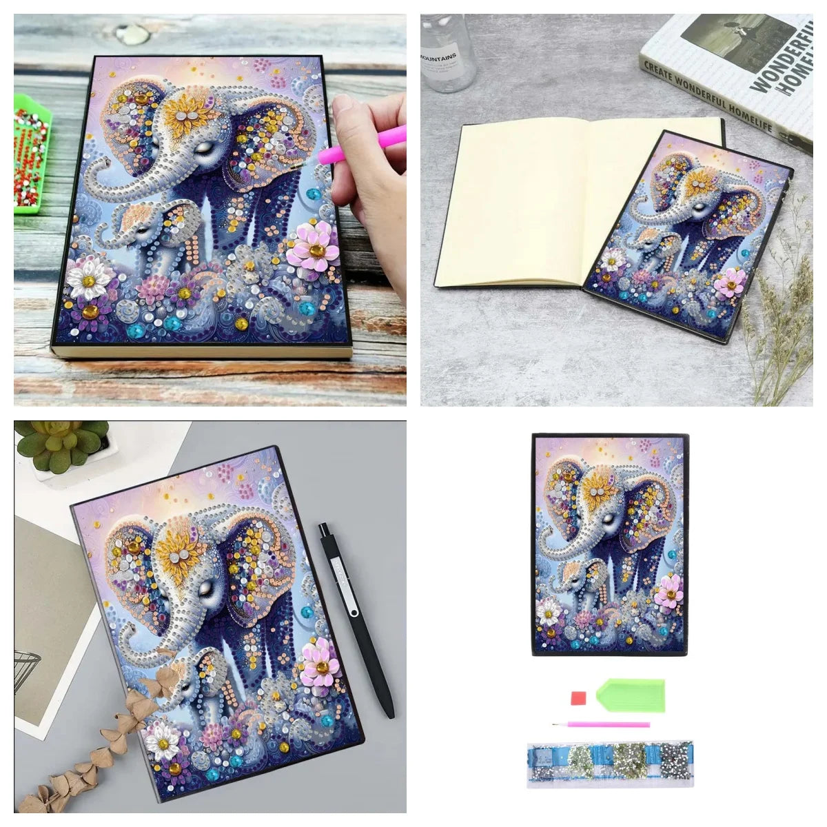 Diamond Painting DIY handicraft kit bird, elephant pattern leather female adult Diamond Painting Diary Sketch Book Kit