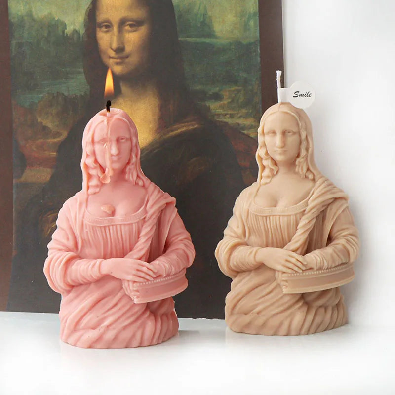 DIY Smiling Mona Lisa Candle Silicone Mold Art Abstract Female Bust Sculpture Gypsum Candle Making Resin Mould Craft Home Decor