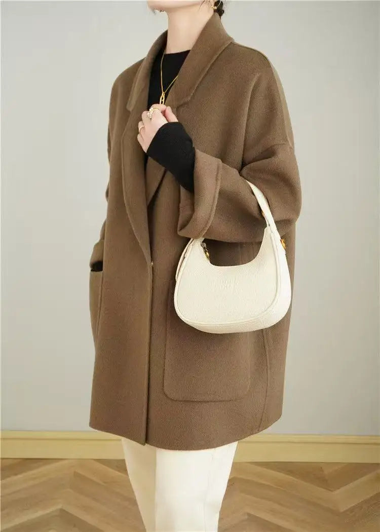 Fashion Wool Double-Sided Cashmere Coat Women'S Autumn And Winter Suit Collar High-End Loose Woolen Coat